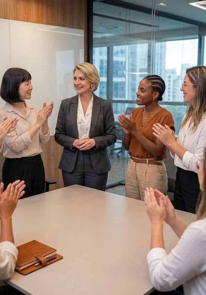 Mulheres aplaudindo em ambiente corporativo